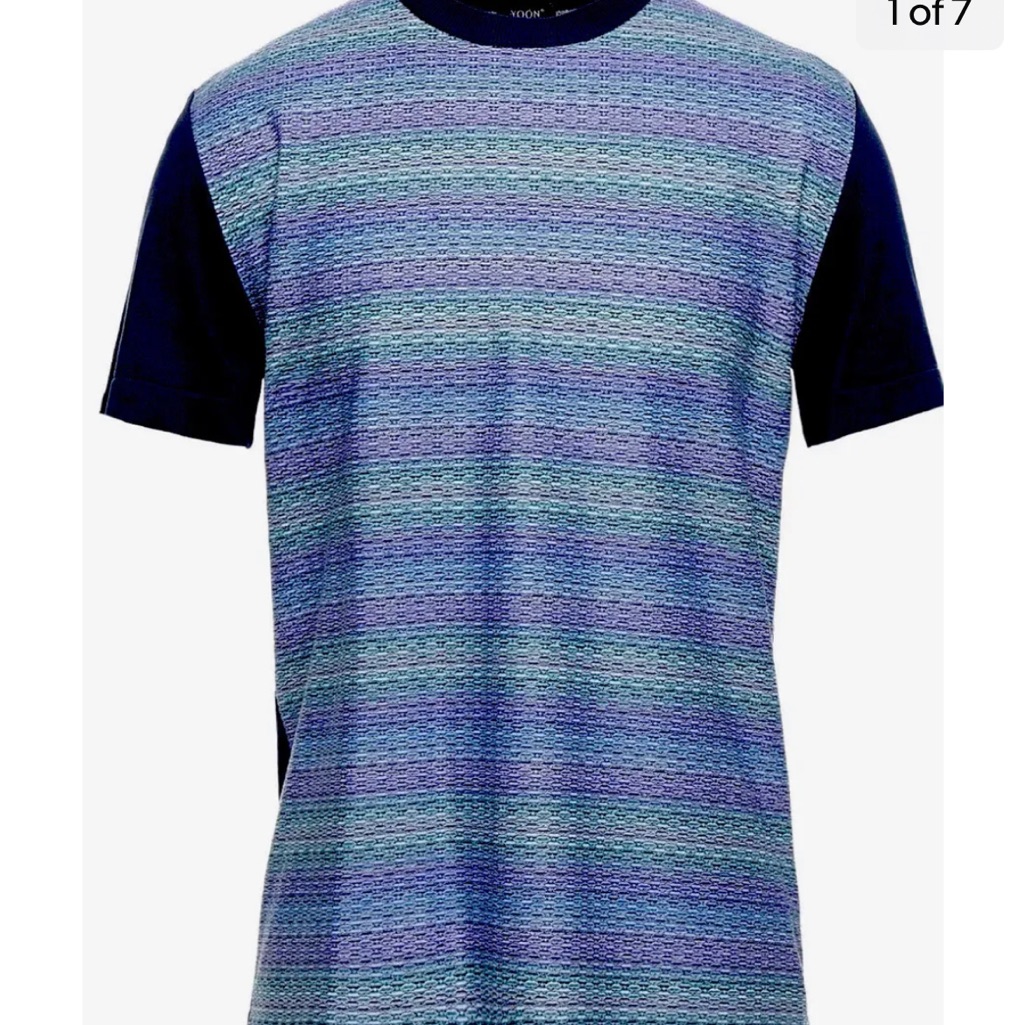 Yoon Blue Purple Striped Italy Men's T-Shirt Sz Us 46 Eu 56 $234 Fit Large